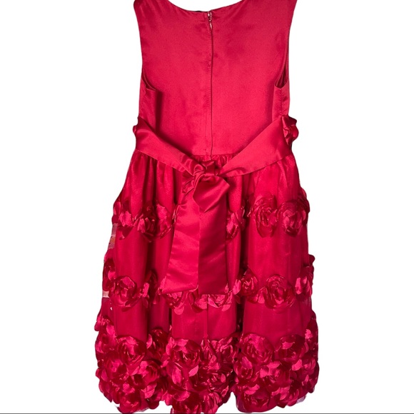 Bonnie Jean red dress in satin like material & beautiful rose skirting, size 6X - Picture 4 of 7